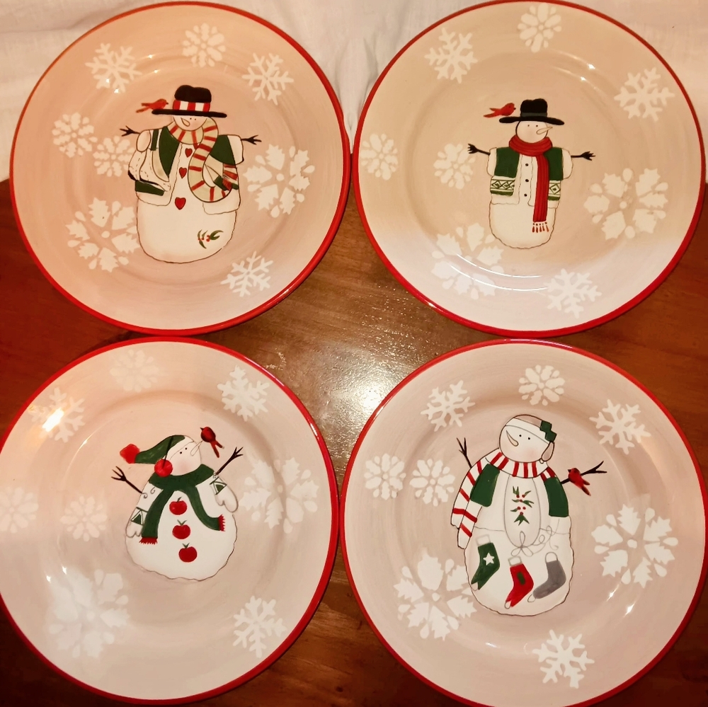 Young"s Heartfelt Kitchen Creations Christmas Snowman Dessert Plates~Set Of 4